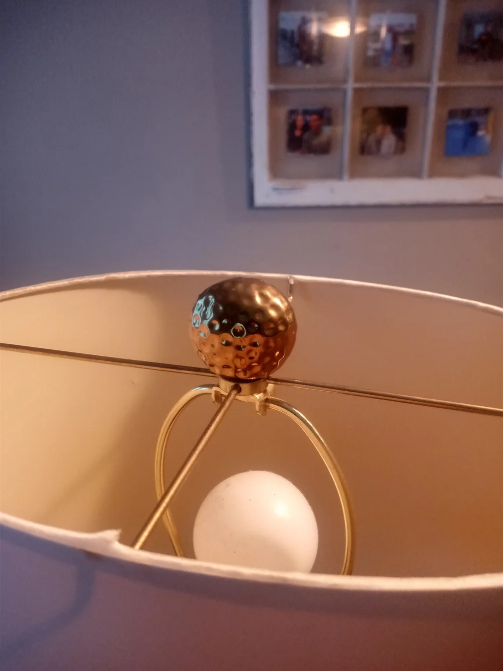 Hammered Gold Globe Table Lamp with White Drum Shade